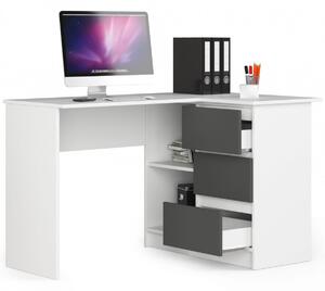 Ak furniture Rohový písací stôl B16 124 cm pravý biely/grafit