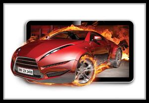 Fototapeta - Červené auto v ohni (254x184 cm)