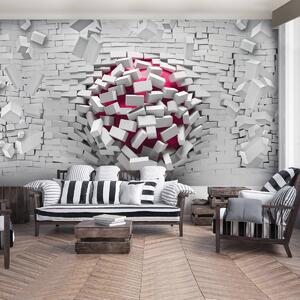Fototapeta - 3D loptu a biela tehlová stena (152,5x104 cm)