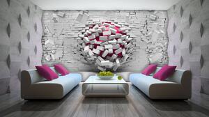 Fototapeta - 3D loptu a biela tehlová stena (152,5x104 cm)