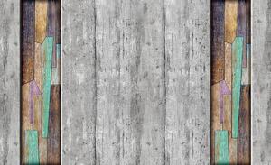 Fototapeta - Šedé a farebné drevené dosky (254x184 cm)