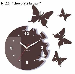 Dekoračné nástenné hodiny lietajúce motýle Tmavohnedá