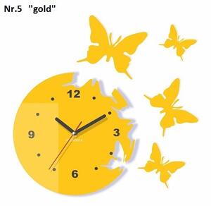 Dekoračné nástenné hodiny lietajúce motýle Zlatá