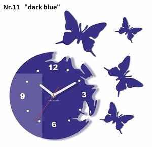 Dekoračné nástenné hodiny lietajúce motýle Tmavomodrá