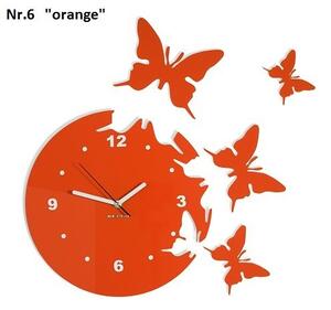 Dekoračné nástenné hodiny lietajúce motýle Oranžová