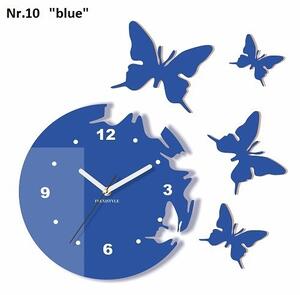 Dekoračné nástenné hodiny lietajúce motýle Modrá