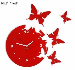 Dekoračné nástenné hodiny lietajúce motýle Červená