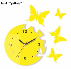 Dekoračné nástenné hodiny lietajúce motýle Žltá