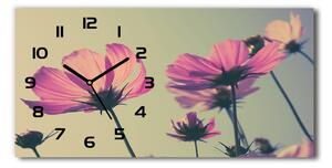 Vodorovné Sklenené hodiny na stenu tiché Ružové kvety