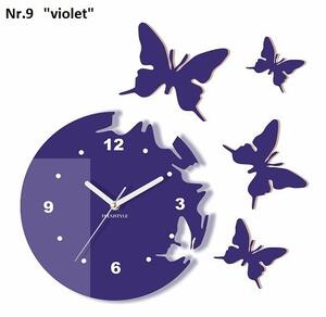 Dekoračné nástenné hodiny lietajúce motýle Fialová