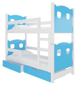 Detská poschodová posteľ MARABA, 180x75, biela/modrá