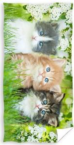 Bavlnená osuška s malými mačiatkami 70x140 Zelená