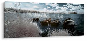 Obraz - Drevené loďky na jazere (120x50 cm)