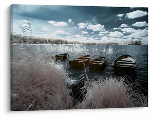 Obraz - Drevené loďky na jazere (70x50 cm)