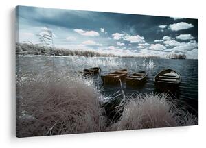 Obraz - Drevené loďky na jazere (90x60 cm)