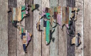 Fototapeta - Mapa sveta na farebných doskách (152,5x104 cm)