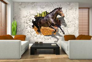 Fototapeta - Kôň vyskočil zo steny - 3D (152,5x104 cm)