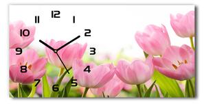 Vodorovné Sklenené hodiny na stenu Ružové tulipány