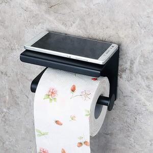 ViaDomo Via Domo - Držiak na toaletný papier s poličkou Vita - čierna - 14,3x9,5x10,2 cm