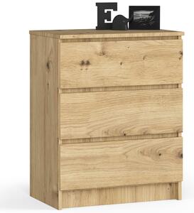 Ak furniture Komoda Kuba 60 cm - 3 zásuvky dub artisan