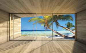 Fototapeta - Výhľad na oceán a palmy (152,5x104 cm)