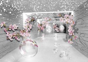 Fototapeta - Čarovný 3D tunel s kvetinami (254x184 cm)