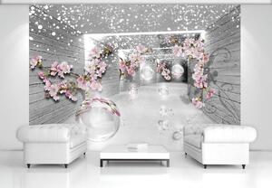 Fototapeta - Čarovný 3D tunel s kvetinami (254x184 cm)