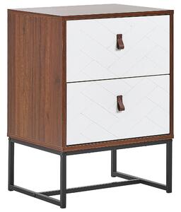 Nočný stolík tmavé drevo biela MDF kov 69 x 49 x 38 cm 2 zásuvky úložný priestor moderný štýl spálňa