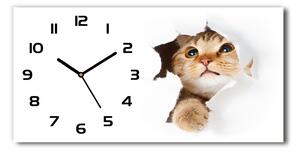 Vodorovné Sklenené hodiny na stenu tiché Mačka v diere