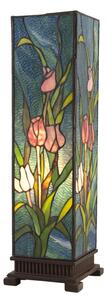 Modrá hranatá stolná lampa Tiffany s tulipánmi Toulipp - 24*58.5 cm/ 1*60W - Clayre & Eef