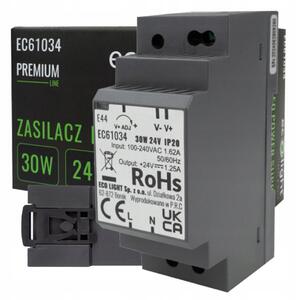 ECOLIGHT Napájanie na DIN lištu - 24V 30W 1,25A pre IP20 PREMIUM LED pásik
