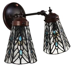 Nástenná Tiffany lampa 2 tienidlá modré kamienky - 30*23*23 cm E14/max 2*25W - Clayre & Eef