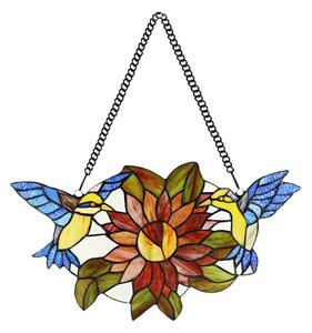 Závesný Tiffany panel s vtáčikmi Birds Brown - 50*60 cm - Clayre & Eef