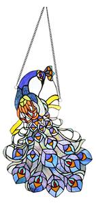 Závesný Tiffany panel páv Peacock Blue - 35*70 cm - Clayre & Eef
