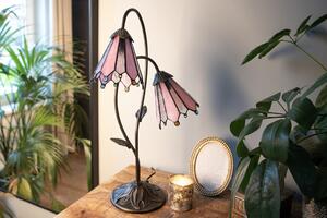 Stolná lampa Tiffany Flowerbell pink - 35*18*61 cm E14/max 2*25W - Clayre & Eef