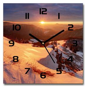 Sklenené nástenné hodiny štvorec Zima v horách
