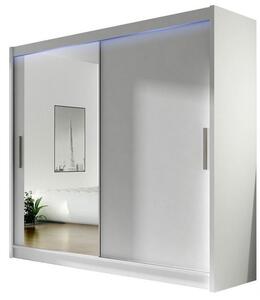 Šatníková skriňa 180 cm so zrkadlom a LED osvetlením ELADIO 6 - biela
