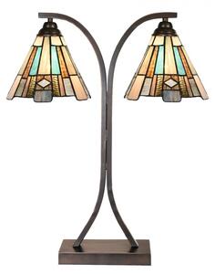 Béžovo-hnedá stolná lampa tiffany Annie - 48*19*57 cm E27/ma* 2*60W - Clayre & Eef