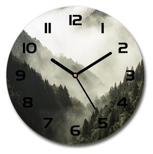 Sklenené nástenné hodiny okrúhle Hmla nad lesom
