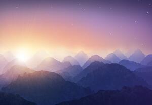 Fototapeta - Zapadajúce slnko za hory (147x102 cm)
