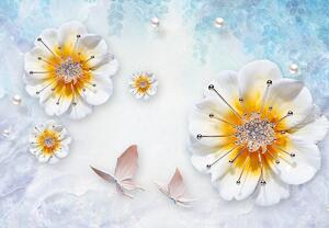 Fototapeta - Kompozícia s kvetmi a motýľmi (147x102 cm)