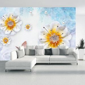 Fototapeta - Kompozícia s kvetmi a motýľmi (147x102 cm)