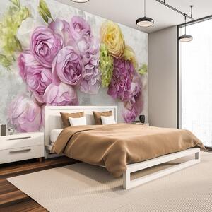 Fototapeta - Kvety na stene v pastelových farbách (147x102 cm)