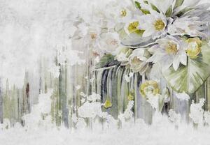 Fototapeta - Biele kvety, vintage (147x102 cm)
