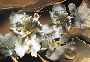 Fototapeta - Kvety orchideí na mramorovom pozadí (147x102 cm)