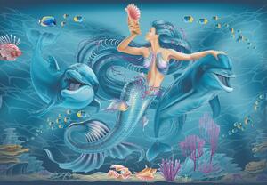 Fototapeta - Morská víla s delfínmi (147x102 cm)