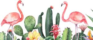 Fototapeta - Plameniaky v kaktusoch, aquarel (147x102 cm)