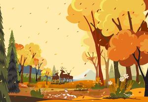 Fototapeta - Jesenná krajina, ilustrácie (147x102 cm)