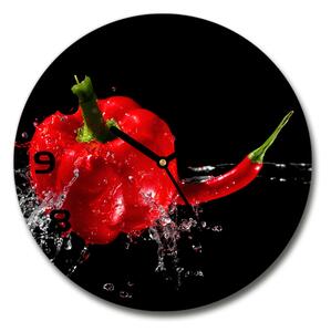 Sklenené hodiny okrúhle Červené papriky