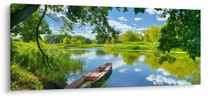 Obraz letné rieky s loďkou (120x50 cm)